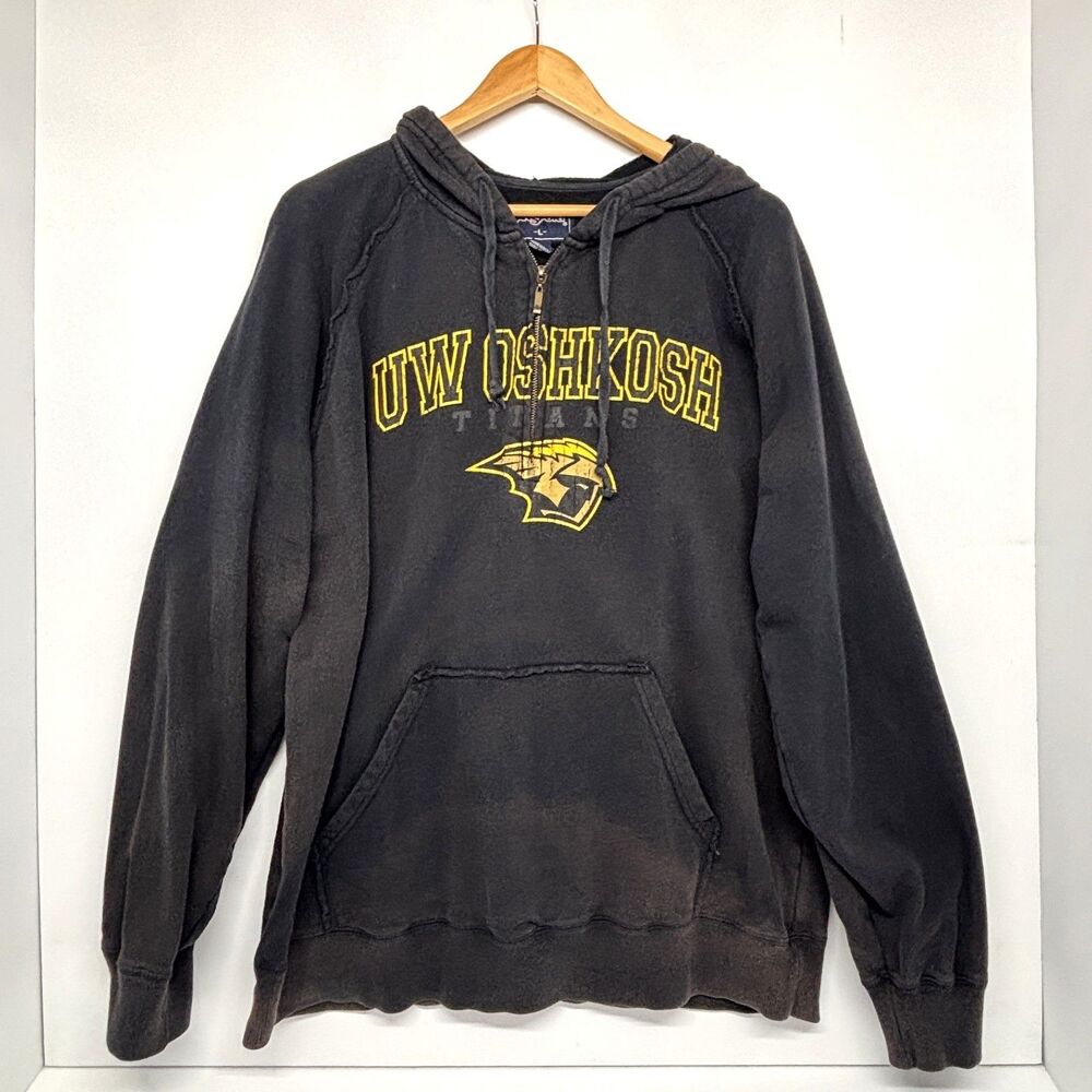 Vtg Jansport University of Wisconsin Oshkosh Titans 1/4 Zip Hoodie Sweatshirt L